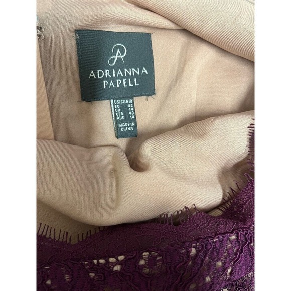 ADRIANNA PAPELL Lace Sheath Dress 3/4 Sleeve Women's Size 10 Burgundy - Picture 4 of 12
